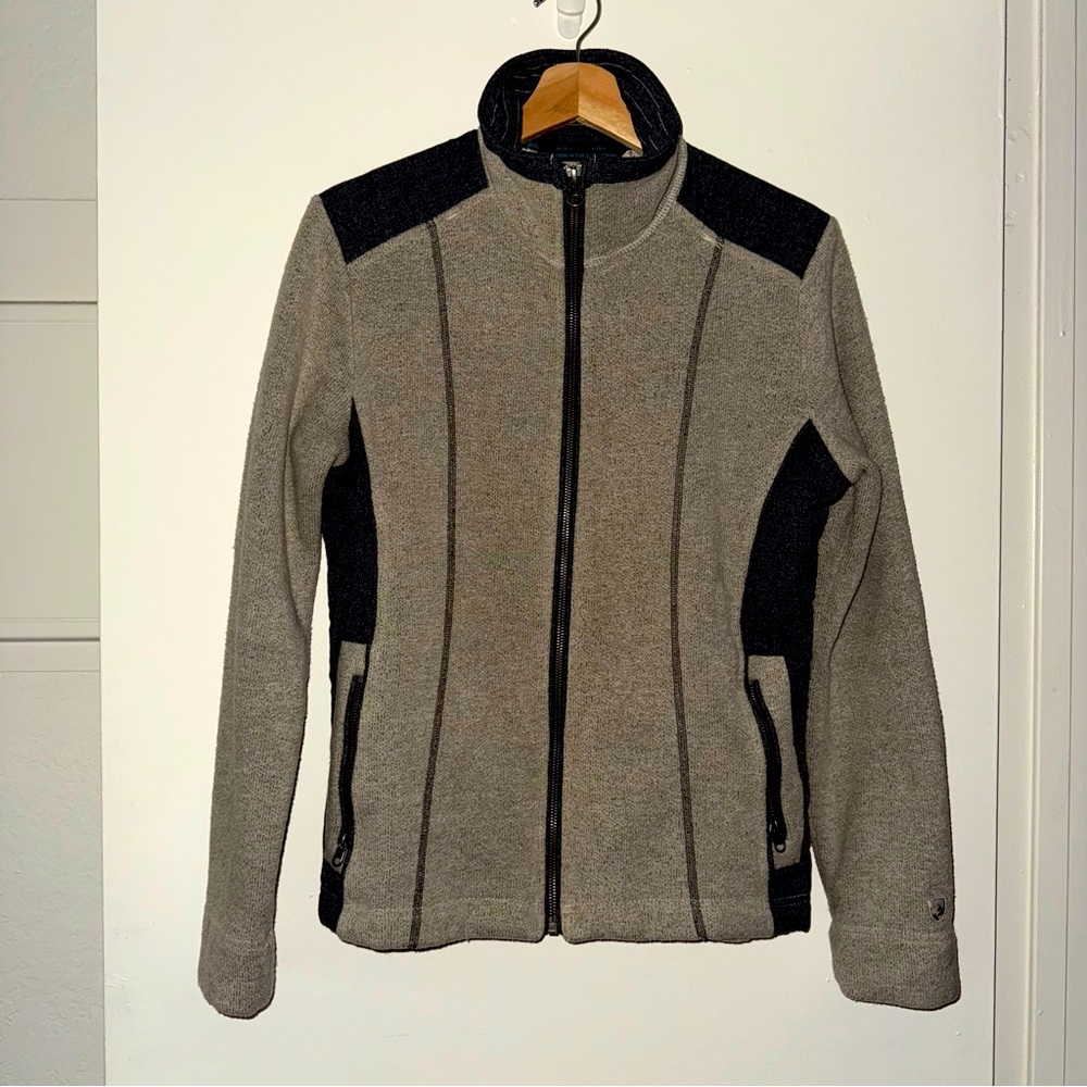 KUHL alfpaca fleece full zip-up jacket tan/black medium